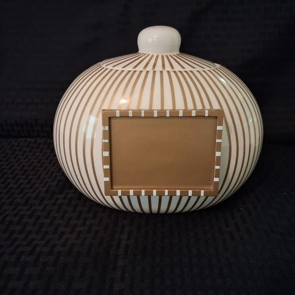 Happy Everything Coton Colors Gold Striped Cookie Jar w/ Frame EUC MINI-JAR-GLD